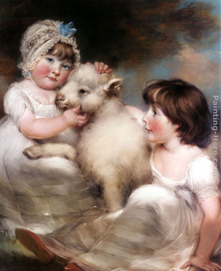 Portrait of Miss E. and Miss L. Earle with a Lamb painting - John Russell Portrait of Miss E. and Miss L. Earle with a Lamb art painting